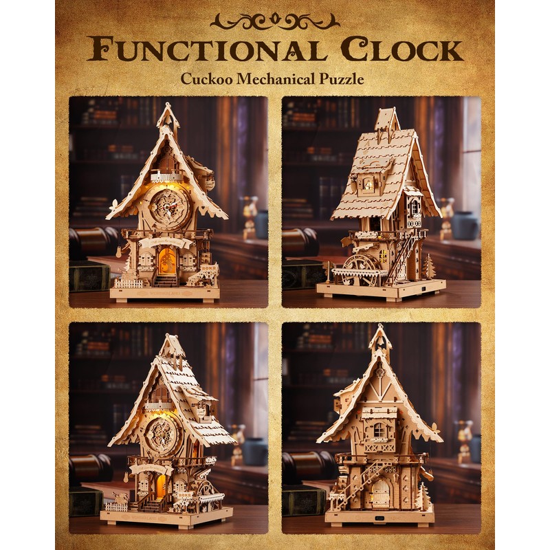 ROKR 3D Wooden Puzzles for Adults,Wooden Clock Model kit,435 Piece