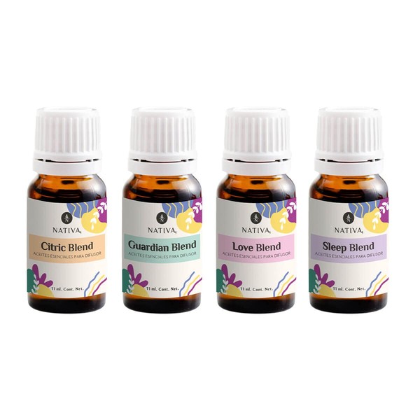Edición Especial Blends | Aromaterapia para Difusor | Citric + Love + Guardian + Sleep | Aceites Esenciales 100% Puros de Ylang Ylang, Naranja Dulce, Lavanda, Tea Tree y más | Uso Tópico diluido | NATIVA5 11ml