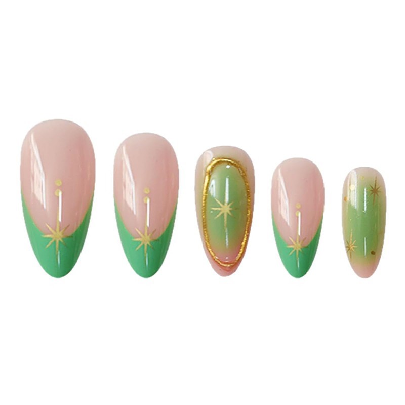 24Pcs Star Press on Nails Long Almond False Nails French