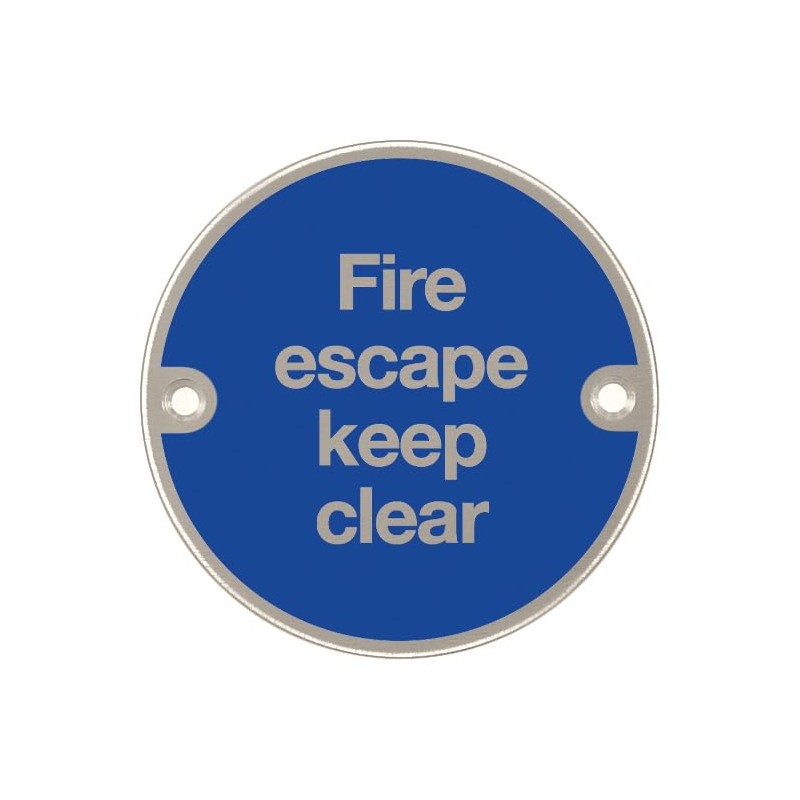 Fire Exit Signs, Disc, Door Signage, Satin Stainless Steel, Blue