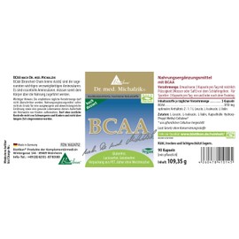 BCAA Dr. Michalzik – 90 Capsules – 1050 mg BCAA per capsule – No Additives – from BIOTIKON®