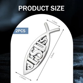 MLY 2PCS Jesus Fish Decal Sticker, 3D Car Jesus Fish Symbol Emblem Sticker, Waterproof Car Stickers, Christian Fish Symbol Decals for Car, Bumper, Trunk (Silver)