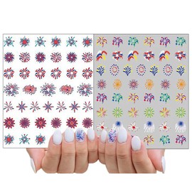 3Sheets Independence Day Colorful Firework Nail Art Stickers 4th of July Embossed Nail Art Decals Design,Holographic Patriotic Starry Sky Sparkling Fireworks for Women Memorial Day Manicure Decoration