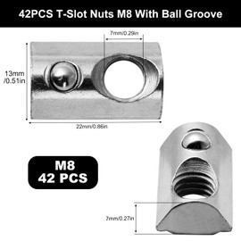 Amentalove Set of 42 T-Slot Nuts M8 with Centring Ball Nut 8, T Nuts Screw Set, 40 Series T-Slot Nut M8 Aluminium Profile Carbon Steel Sliding Nut with Spring Ball for Aluminium C Profile 3D Printer