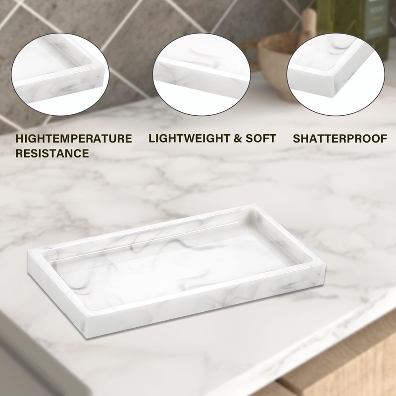 XINSUO Bathroom Tray, Decorative Tray, Dressing Table Tray (White Marble,