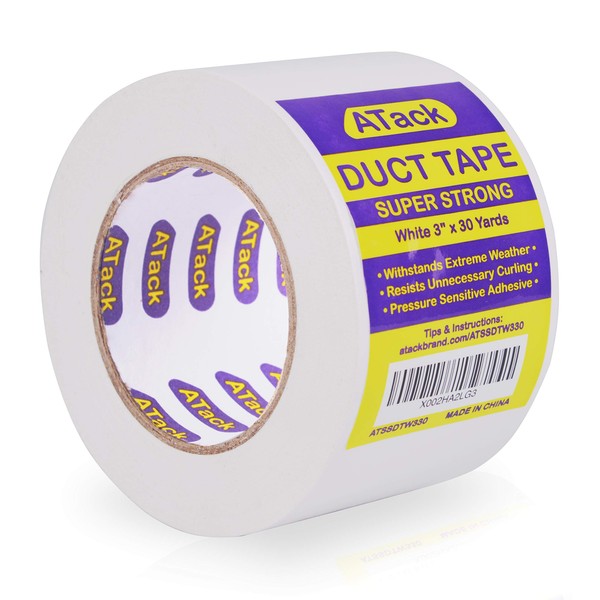 ATack Super Strong Duct Tape, White, 3 Inches x 30