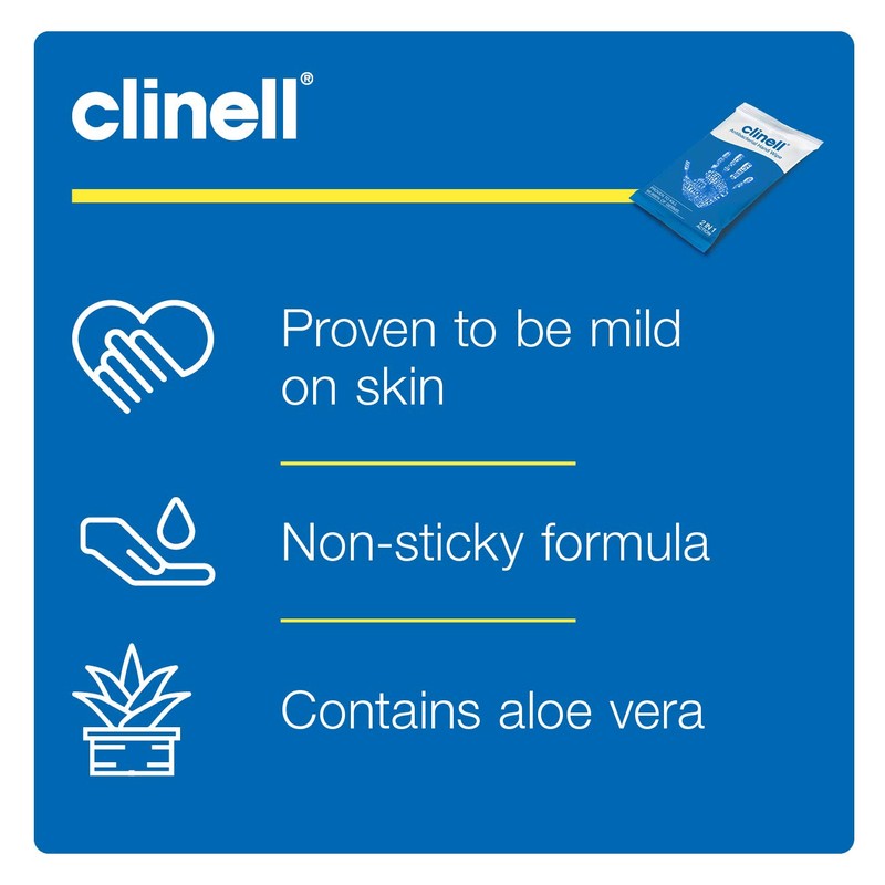 Clinell Antibacterial Hand Wipes Moisturising Antibacterial Wipes with Aloe Vera,