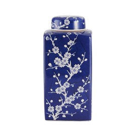 Bombay Cherry Blossom Ceramic Jar with Lid, 5.5-Inch-by-12-Inch, Blue/White