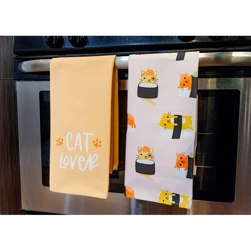Pearhead Sushi Cats Dish Towels, Set of 2, Cat Lover