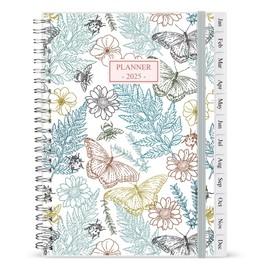 2025 Planner - Weekly & Monthly Planner Runs from January 2025 to December 2025, 6" x 8.3", 12 Monthly Tabs, 14 Notes Pages, Inner Pocket, Flexible Cover with Twin-Wire Binding, Butterfly flower