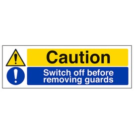 V Safety Caution Switch Off Before Removing Guards - Landscape 300 x 100 mm - 2mm Rigid Plastic Safety Sign