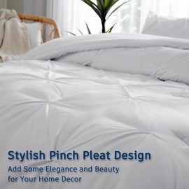 DOWNCOOL King Size Comforter Set - White Comforter King Size, 3-Piece Pintuck Bedding Comforter Sets with 1 Pinch Pleated Comforter and 2 Pillowcases, Soft Fluffy King Bedding Set for All Season
