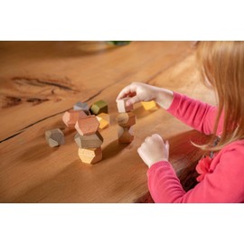 digitCUBE Naturling Balancier Stacking Stones - Montessori Wooden Toy Handmade - 12 Colourful Wooden Tiles for Children and Adults