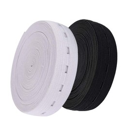 Weddecor 11 Yard Stretchable Button Hole Elastic Cord for Maternity Clothes, Knitting, Sewing, Trouser Waistbands, Crafting, 2 Pack of (White and Black), 2.5 cm in Width