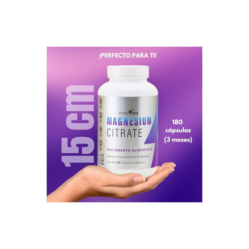 InstaNutra Citrato de Magnesio 500 mg,100 Natural, sin azúcar, Keto,
