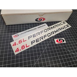 4.6L Performance Decals (2pk) Racing Hood Stickers for V8 Mustang GT 1999-2004 (Gloss Black & Red, 11.5" Overall Length)