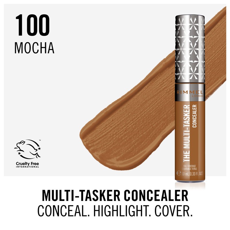 Rimmel London, Multi-Tasker Concealer, 100 Mocha, Crease-Proof, Transfer-Proof, Waterproof, Up