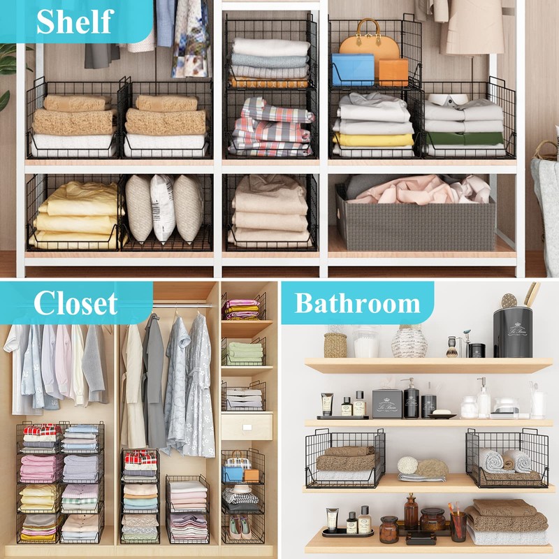 Jakyitvi Stackable Closet Organizers and Storage Bins 4 Pack, Sturdy