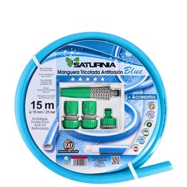 SATURNIA 8071550 Knitted No Torsion Blue Diameter 15 mm Roll 15 m with Accessories, Anti-Swivel Hose, Double Hose, 0