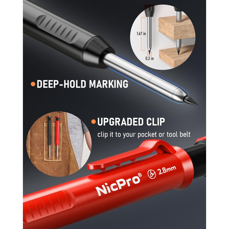 Nicpro 2 Pack Carpenter Pencil with Sharpener, Mechanical Carpenter Pencils