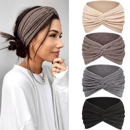 Kavya Headbands for Women's Hair Hair Bands 4-Pack – Wide Thin Elastic Boho Tie Dye Knotted Head Band Vintage Hairband for sports, Yoga, Makeup, Spa & Fashion Accessories