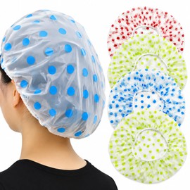 Shower Caps for Women Waterproof Shower Caps Reusable Elastic Hair Bathing Caps for Women Spa Salon Pack of 4