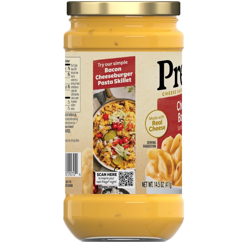 Prego Cheesy Bacon Cheddar Cheese Sauce, 14.5 oz Jar, 12
