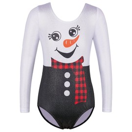 BAOHULU Christmas Gymnastics Leotards for Girls Toddlers Kids Sparkle Dancewear with Active Shorts KHB375_BlackSnowman_5A