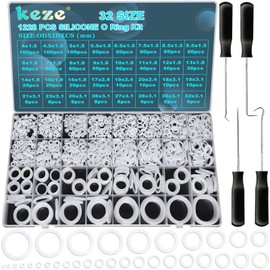 KEZE 1228 Pcs 32 Size Clear Food Grade Silicone O Rings Assortment Kit with Pick and Hook,White Heat Resistance VMQ Seal O Ring Set Metric OD:4-32mm