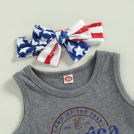 wybzd Toddler Girls 4th of July Outfit Tassels Tank Tops American Flag Bell-Bottom Pants Sets Memorial Day Clothes America Grey 12-18 Months