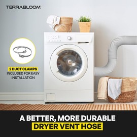TerraBloom 10-Inch Dryer Vent Hose 25 Feet - Advanced 4-Layer Aluminum Flexible Duct for HVAC with 2 Bonus Clamps - 10-Inch White Ducting, Ventilation Tubing for for HVAC and Grow Tents