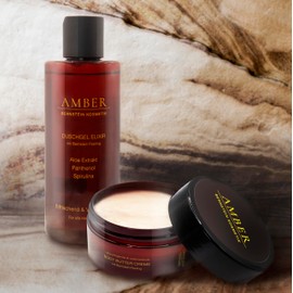 AMBER DUSCHGEL ELIXIR mit Bernstein Peeling, Aloe Extrakt, Panthenol und Spirulina 250ml; Erfrischend & vitalisierend für alle Hauttypen