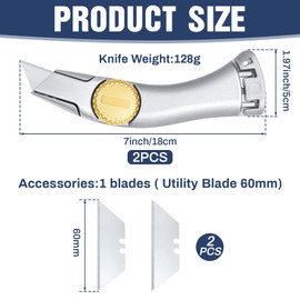 Leriton 2 Pcs Silver Fixed Blade Roofing Knife Heavy Duty Roofer's Knife Utility Knife Roofing Tools Box Cutter with Holster Belt Clip for Carpet