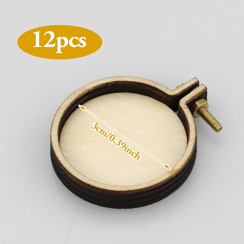 12 Pieces Mini Wooden Hoops Die Cut for Cross Stitch