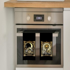 GCFET Witchy Black Dish Towels Set - Tarot Waffle Kitchen Towels, The Moon Sun Hand Towels, Gothic Tea Towels, Witchy Gifts, Gothic Gifts for Women（16x24, Set of 2）