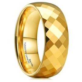 King Will Duo 8mm Gold Tungsten Carbide Ring High Polished Multi Faceted Domed Wedding Rings Engagement Band for Women Men Comfort Fit 12
