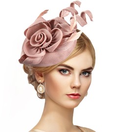Zinniday 2025 Derby Fascinator Hat - Pink Victoria Church Kentucky Hats 1920s 50s Feather Vintage High Tea Party Cap with Hair Clip for Lady Women Girls Holiday Event Party Costume Accessories
