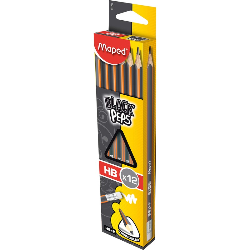 Maped BlackPeps Lpiz de Grafito, Triangular, Mina Resistente, Gris, paquete