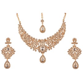 Touchstone NEW Indian Bollywood Charming Look Fine Filigree Sparkling Rhinestones Designer Jewelry Necklace Set In Gold Tone For Women.