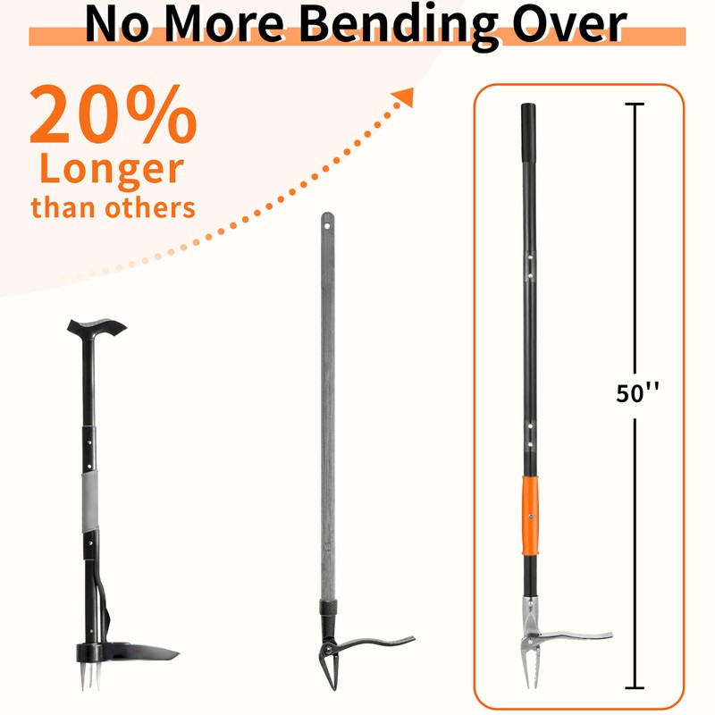50” Weed Puller Tool, Heavy-Duty Weeder Tool with Long Handle,
