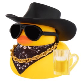 wonuu Rubber Duck Car Ornaments Funny Office Gifts Dashboard Decorations for Cool car Accessories with Cowboy Hat, Black