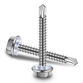 Self Tapping Screws for Metal, 50Pcs #10 x 1-1/2" Sheet Metal Screws, 410 Stainless Steel Hex Head Self Drilling Screws for Metal Plastic Wood, High-Strength Quick Self-Tapping Screws by Marysino