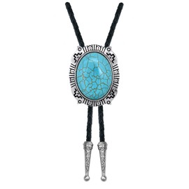 YOQUCOL Blue Turquoise Stone Bolo Tie Native Western Cowboy Indian Genunie Leather Bola Tie Necktie for Men Women