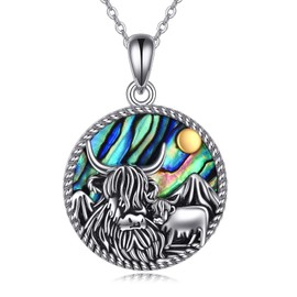 MONGAS Highland Cow Necklace Sterling Silver Highland Cow Pendant Cattle Jewelry Country Gifts for Women