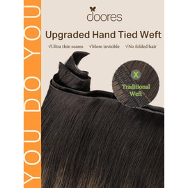 DOORES Genius Weft Hair Extensions Real Human Hair, 24 Inch Balayage Dark Brown to Chestnut Brown 60g, Human Hair Extensions Weft