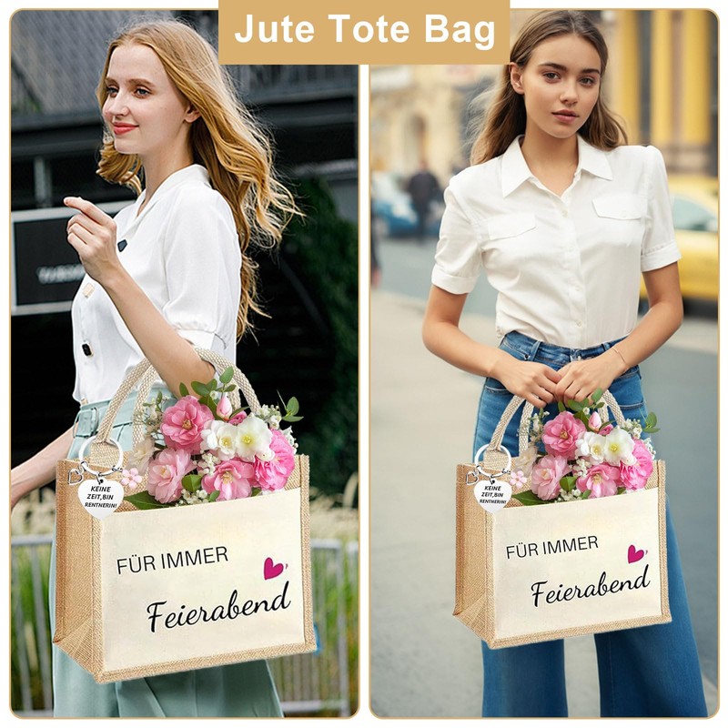 Pensioner Gift Woman Pensioner Jute Bag Keyring Retirement Gift Women