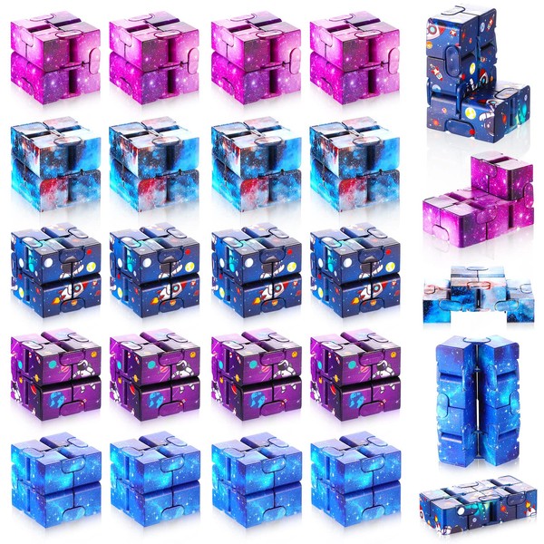 Galaxy Theme Infinity Cube Space Astronaut Infinity Toy Stress and Anxiety Relief Cool Hand Mini Kill Time Cube Toys for Teens Adults, 5 Styles (Graceful Style, 20 Pieces)