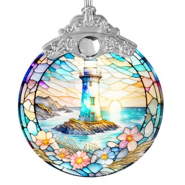 Stained Glass Suncatcher, Jocidea Lighthouse Ornament, Christmas Ornaments, Holidays Ornaments, Christmas Tree Decor, Lighthouse Decor for Home, Lighthouse Gifts