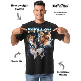 Heavy Metal Papillon Tshirt for Men & Women 80s 90s Glam Rock Style with Epic Stars and Lightning (US, Alpha, Medium, Regular, Regular, Papillon)