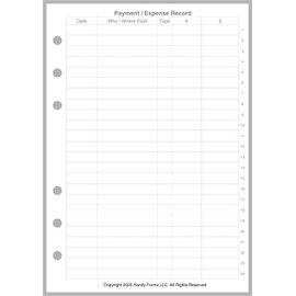 Personal-Wide Sized Payment/Expense Record and Check Register, Sized and Punched for Personal-Wide Notebooks (4.75" x 6.75")